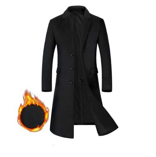 FM2018XSL Mens Long Wool Overcoat Thicken Warm Trench Coat Winter