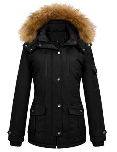 heekpek Women's Winter Coats Faux Fur Hooded Jackets Warm Fleece Lined Ladies Long Sleeves Coats Waterproof Windproof Parka Outerwear