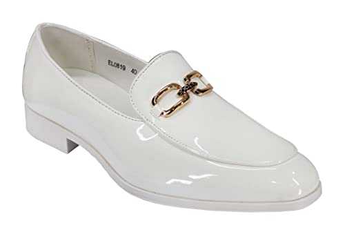 Men's Patent Faux Leather Shiny Glossy Gold Buckle Party Loafer Wedding Dress Shoes