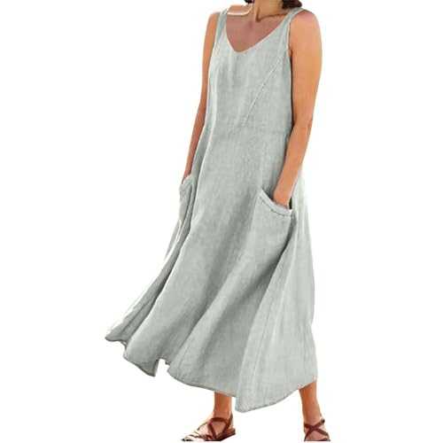 Women's Fashionable Casual Solid Color Pocket V Neck Sleeveless Casual Dress Women Short Summer Dresses