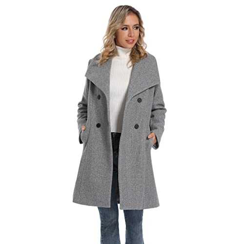 ZHANCHTONG Women's Winter Wool Coat Double Breasted Maxi Long Pea Coat