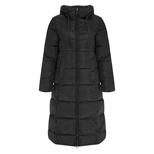 DGHM Jackets Women Windproof Hooded Coat Long Down Puffer Jacket Loose Thicken Soild Color Zipper Pocket Long Jacket Quilted Winter Puffer Outerwear Parka Coat