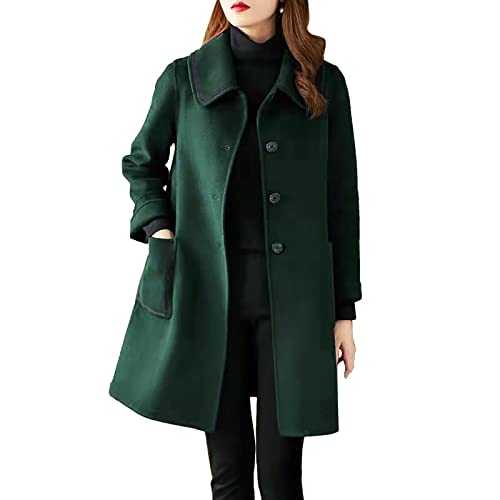 TEPTDirio Women's Winter Wool Coat Casual Lapel Collar Single-Breasted Peacoat Open Front Long Jackets Casual Trench Coat with Pockets