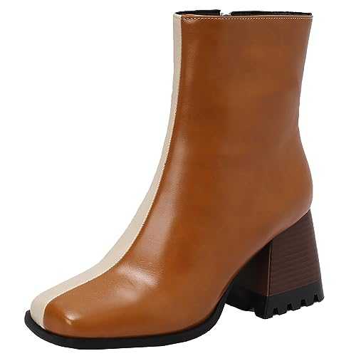 CUTEHEELS Women Fashion Chunky Heels Ankle Boots with Square Toe