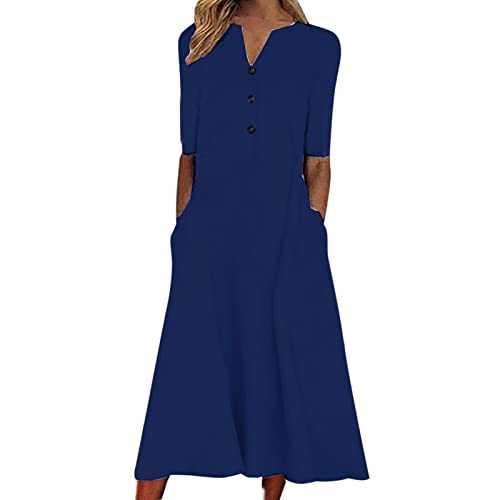 AMDOLE Business Dress with Pockets Summer Casual for Women Button Up Short Sleeve Dress Party Flowy Midi Dress Casual Long Sleeve Dress