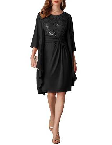 GRACE KARIN Women 2 Pieces Dress Suit Sleeveless Wrap Dress+3/4 Sleeve Chiffon Cardigan Cover Up