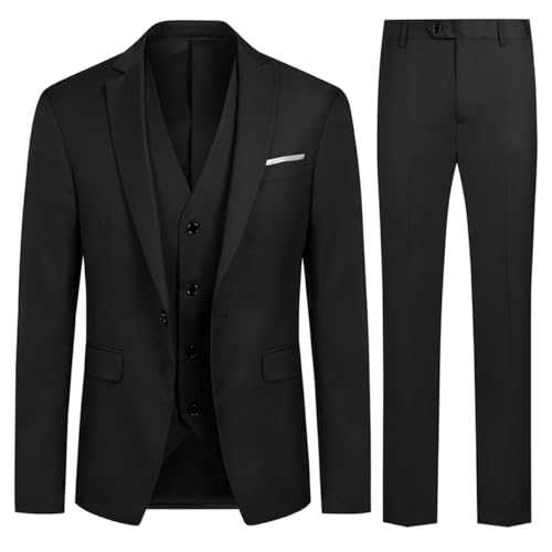 Allthemen Mens Suits 3 Piece Slim Fit Wedding Formal Tuxedo 1 Button Blazers Jacket Waistcoat Trousers