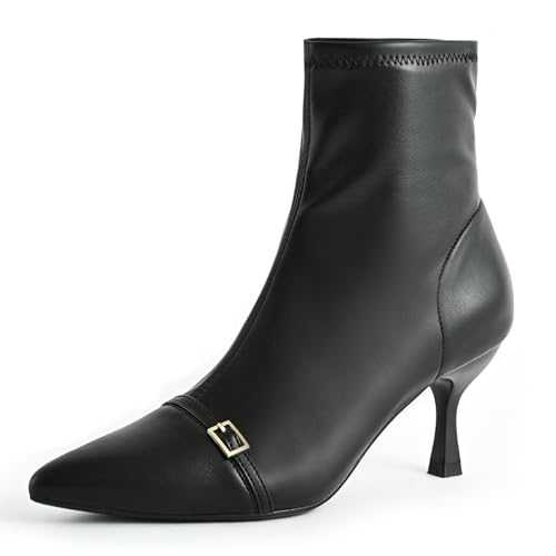 SICARE Ankle Boots with Kitten Heel for Women Elegant Pointed Toe Chelsea Boots for Autumn Low Heel Stretchy Upper Slip On Comfortable Women Boots for Women