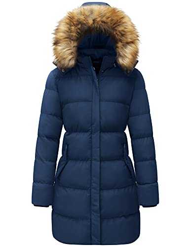 WenVen Women's Winter Warm Thicken Long Coat Warm Quilted Jacket with Faux Fur Removable Hood