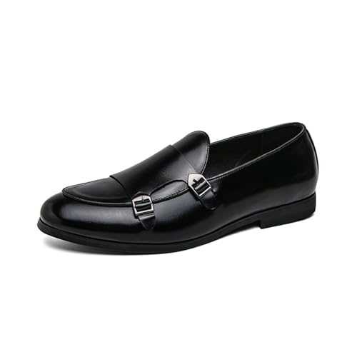 LMUIPMAA Men's Slip-on Dress Oxford Shoes, Pointed-Toe Low-top Double Monk Strap Faux Leather Business Casual Singles