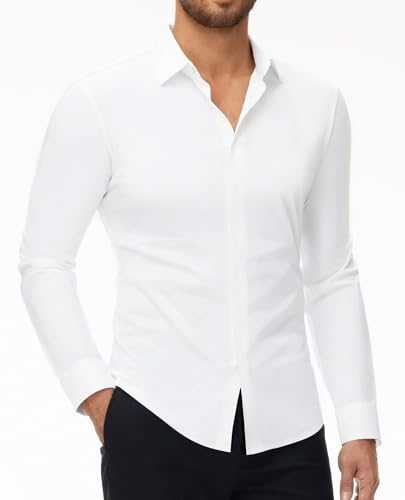 DEMEANOR Stretch Dress Shirts for Men Long Sleeve Mens Dress Shirts Muscle fit Mens Casual Non Iron Shirts Formal Slim fit Shirts for Men