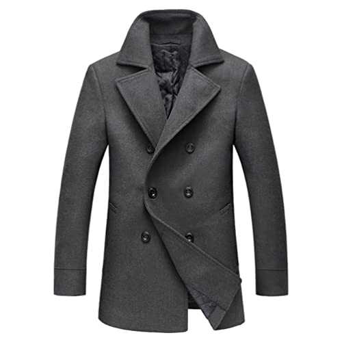 Oralidera Men's Classic Notched Collar Wool Coat Trench Double Breasted Wool Blend Pea Coat Winter Outerwear Casual Long Jacket Warm Overcoat Trenchcoat Business Casual Overcoat