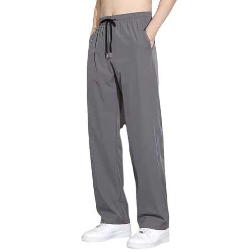 Tracksuit Bottoms Men - Ice Silk Activewear Trousers Solid Joggers Causal Sports Pants Regular Sweatpants Elastic Waist Drawstring Pant Straight Flat-Front Trouser Summer Lounge Pants XXXXXL