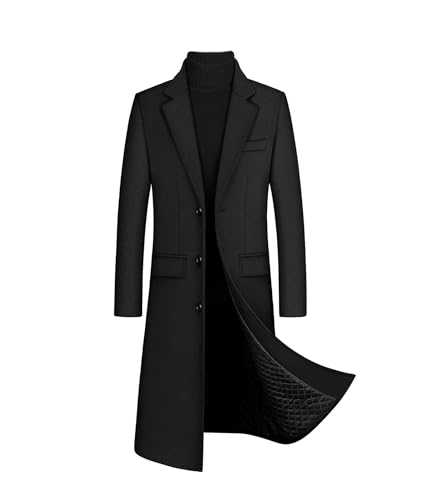 ECDAHICC Men's Slim Fit Long Wool Coat Single Breasted Lapel Men's Coat Business Cotton Coat Trench Coat