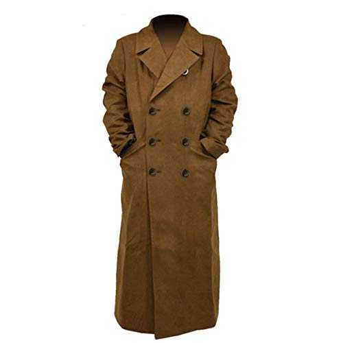 Fashion_First Mens Detective David Tennant Brown Wool Long Trench Coat for Tenth Dr Who Cosplay