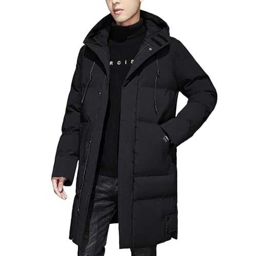 Generisch Men's Long Winter Down Jacket, Warm Thick Hooded Winter Coat, Comfortable Winter Parka, Classic Men's Coats with Zip, Soft Down Jacket, Large Sizes M-8XL