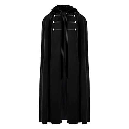 PAIDAXING Mens Coats Wool Blend Male Halloween Vintage Steampunk Lace Up Cloak Coat Hooded Solid Plush Hoodies Cloak Winter Jacket for Men Tall