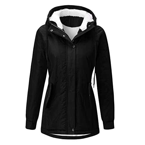 Womens Winter Coat Fur Hooded Long Coats Outdoor Cotton Lining Windproof Warm Jacket Parka Jackets Wool Coats For Women Long Jackets For Women Black Jacket