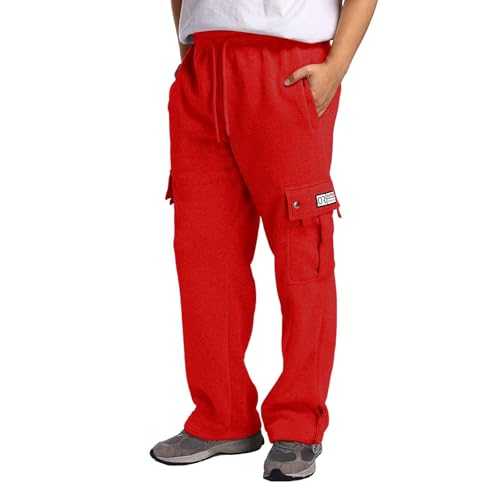 Cargo Sweatpants for Men, Elasticated Waist Cargo Work Trousers with Pockets Loose Fit Casual Sports Bottom Hip Hop Straight Track Suit Bottoms with Drawstring Multiple Pockets