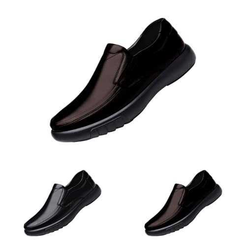 Men's Slip-on Loafers with Wide Fit Breathable Leather Oxfords Formal Business Dress Shoes Man's Lightweight Casual Comfortable Loafer for Driving Business, Party and Wedding