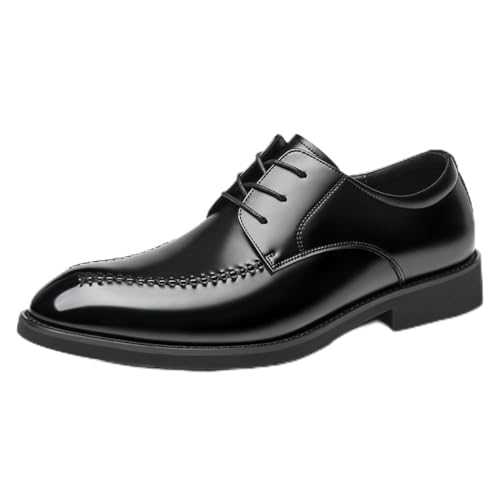 Mens Leather Elevator Shoes, Lace Up Invisible Height Increasing Formal Office Work Dress Oxford