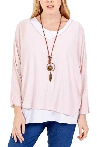 Sarim Collection Italian Necklace Top 2 in 1 for Women's Fine Knit Long Sleeve Glitter Double Layered Trim Blouses Tops UK One Size 8-16