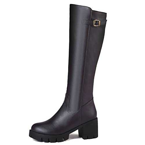 MJIASIAWA Women Block Heels Fashion Knee High Platform Equestrian Boots