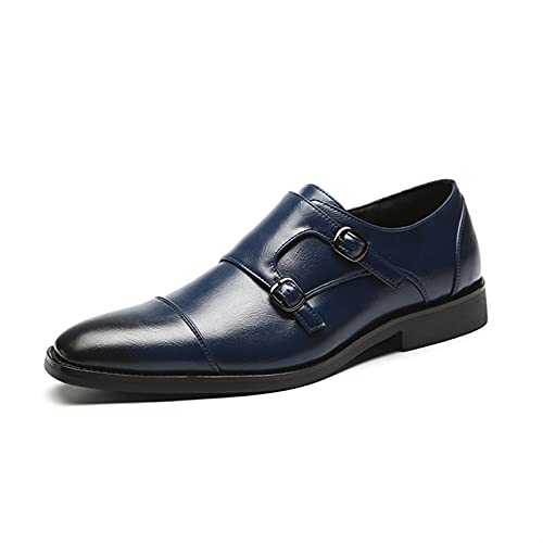 New Oxford Shoes for Men Slip On Monk Strap Cap Toe Black Burnished Toe PU Leather Anti-Slip Block Heel Slip Resistant Outdoor