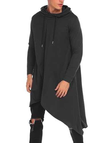 COOFANDY Men's Hooded Poncho Cape Cloak Casual Asymmetric Hem Hoodie Sweatshirts