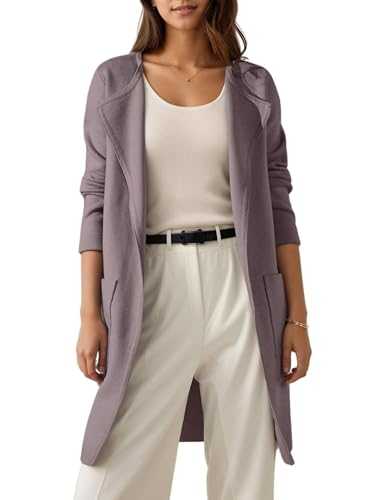 Timuspo Women's Long Cardigan Coat Open Front Knit Coatigan Classy Elegant Oversized Sweater Casual Solid Winter Jackets with 2 Pockets