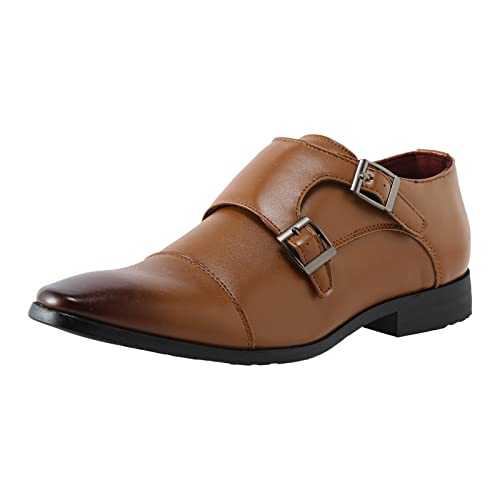 Men's Wide Fit Touch Fasten Leather Shoes Pointed Toe Leather Oxfords Smart Stylish Shoes Classic Business Office Shoes with Buckle Slip On Driving Flat Shoes Breathable and Light