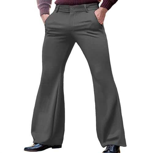 Mens Classic Vintage 70s Bell Bottom Trousers Casual Business Office Work Suit Pants Relaxed Comfort Stretch Flared Leg Disco Theme Party Flared Bootcut Yoga Palazzo Pants