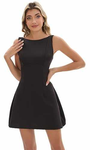 Belriviere Womens Mini Dress Elegant A-line Sleeveless Backless Zip Back Short Dresses for Party Clubwear Night Out