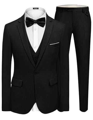 COOFANDY Men's 3 Pieces Suit Classic One Button Single Breasted Slim Fit Blazer Jacket Vest Pants Set Wedding Busines