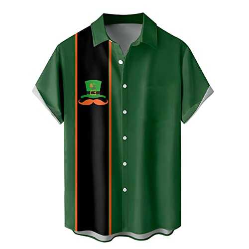 TYUIOP ST Patricks Day Shirt Mens Amazing Voucher Shirts Men's Luxury Gold Paisley Printed Shiny Shirts Casual for Men UK 4XL Mens Dress Long Sleeve Dress Slim Fit Golf