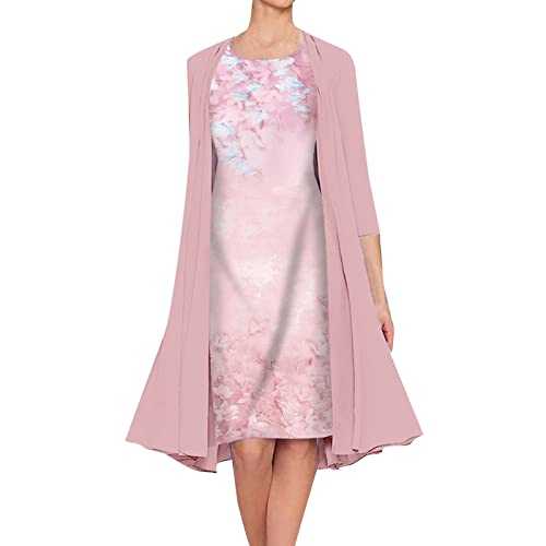 AMDOLE Boho Dresses for Women UK Women's Casual Fashion Elegant Printed Chiffon Dress Two Set Elegant Dresses for Women