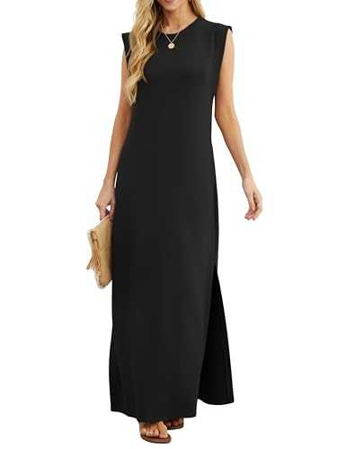 GRECERELLE Womens Summer Maxi Dress - Casual Shirt Dresses Elegant Styles Basic Sleeveless Maxi Dresses for Women UK with Split and Pockets