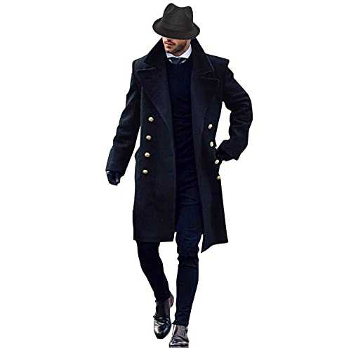 KINKOCCL Mens Wool Coat Trench Coat Regular Fit Military Winter Trench Coat Warm Overcoat Trenchcoat Wool Overcoat Full Length Double Breasted Long Pea Coat