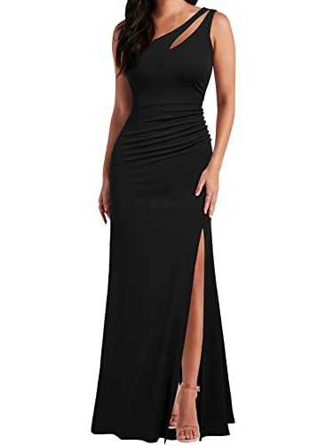 WOOSEA Women's One Shoulder Sleeveless Split Bodycon Mermaid Evening Cocktail Long Dress