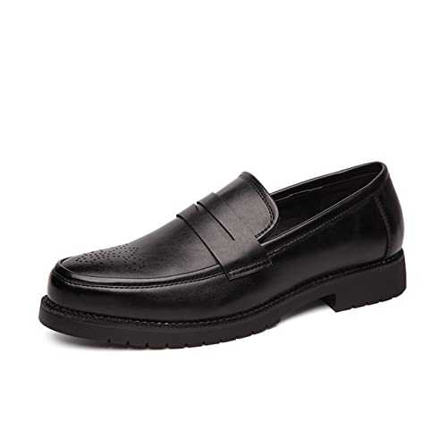 Mens Formal Shoes Brand Retro Men Dress Shoes Brogue Style Party Leather Formal Shoes Wedding Shoes Men Flats Leather Oxfords Slip on Loafe(Schwarz,12.5 UK)