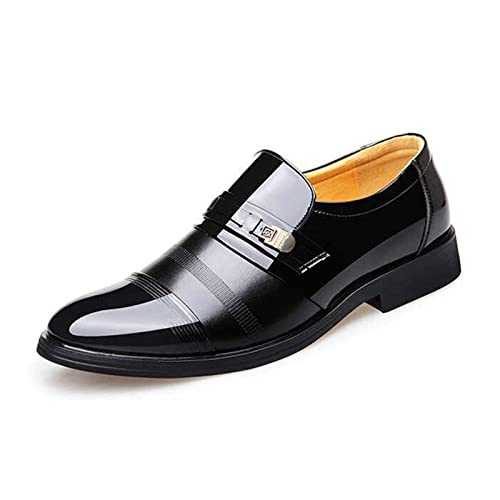 KYOESCAI Men's Slip on Oxford Dress Shoes Classic Handmade Moccasin Wedding Guest Formal Business Work Shoes
