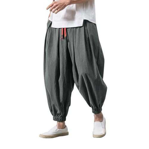 Harem Pants Mens Baggy Yoga Pants with Elastic Waist Comfortable Wide Leg Hippie Trousers Solid Color Tracksuit Light Jogging Bottoms Gym Sport Training Pants Casual Loose Fit Lounge Wear