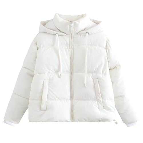 GULASISI Cropped Puffer Jacket for Women Baggy Hooded Puffy Cotton-Padded Clothes Winter Thicken Thermal Warm Short Down Coats/UK Size/Ladies Winter Clothes/Shipping 7 Days