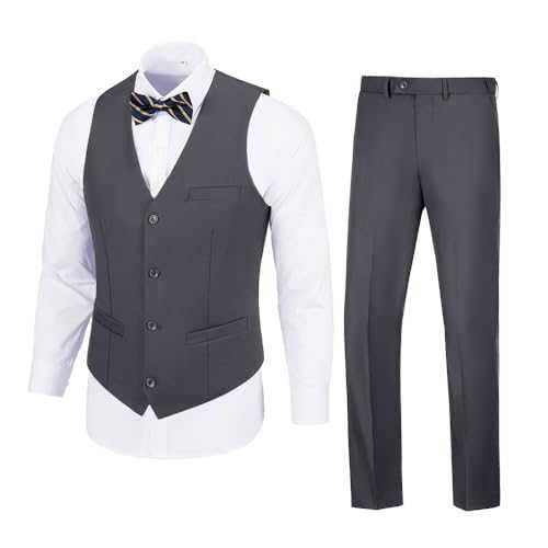 Men's Suit Vest Pants Set 2 Pieces Suit Slim Fit Weddings Suit Dress Groomsmen Tuxedos Casual Prom Suit Waistcoat Pants