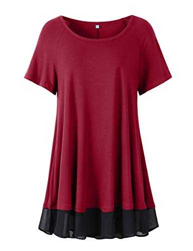 LARACE Plus Size Tunic Tops for Womens Summer Clothes Dressy Round Neck Short Sleeve Shirts Flowy Chiffon Blouses