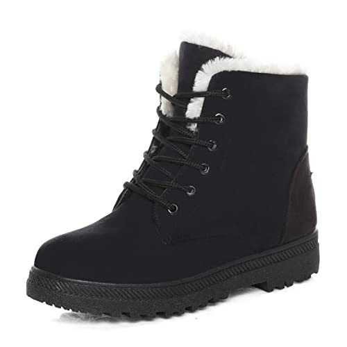 Ladies Snow Boots Woman Boots Fur lined Lace Up Winter Ankle Boots For Women Winter Shoes Anti-Slip Warm Flat Boots