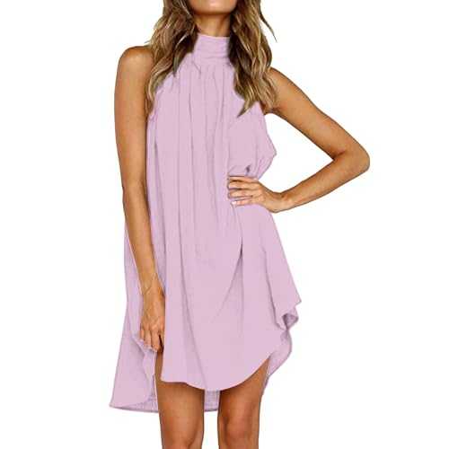 Summer Dress for Women UK 2025 Ladies Sexy Round Neck Pleated Sleeveless Beach Dressses Irregular Cotton Holiday Dress Nightgown 1