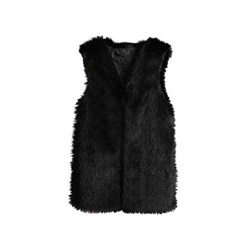 Fur Coats for Women UK Sleeveless Fleece Gilet Winter Warm Vest Jacket Outwear Fall Winter Fluffy Jacket Thicked V Neck Cardigan Open Front Solid Warm Faux Fur Gilet Coats