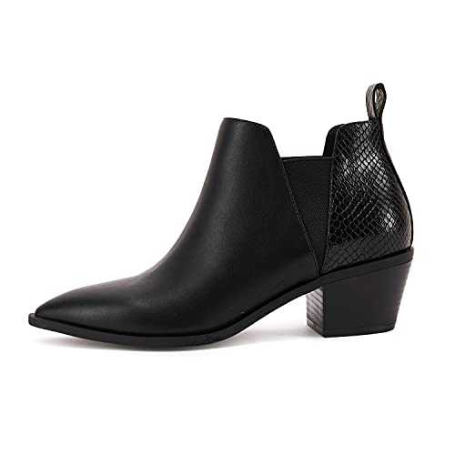 Trish Lucia Womens Ankle Boots Pointed Toe Stacked Chunky Heel Slip on Chelsea Short Booties