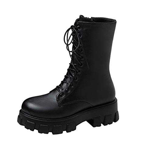 WILLBEST Women's Boots Short Boots Ladies Comfy Lace Up Flat Boots Leather Casual Boots Chelsea Boot Shoe
